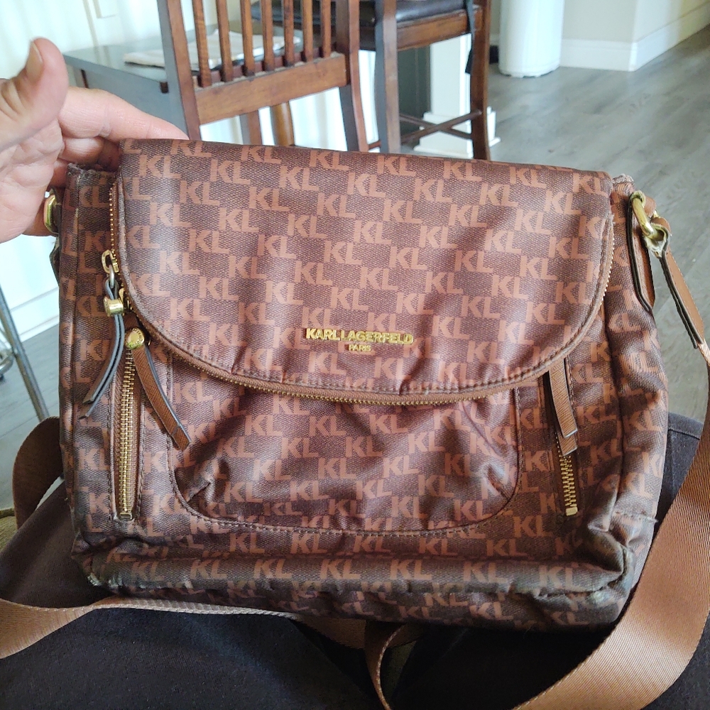 KARL LAGERFELD CROSSBODY BAG PURSE BROWN KHAKI COPPER
